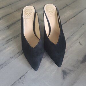 Vince Camuto BERODIE Mule Black Suede Leather Size 8, 3.25 Inch Heels Slip On